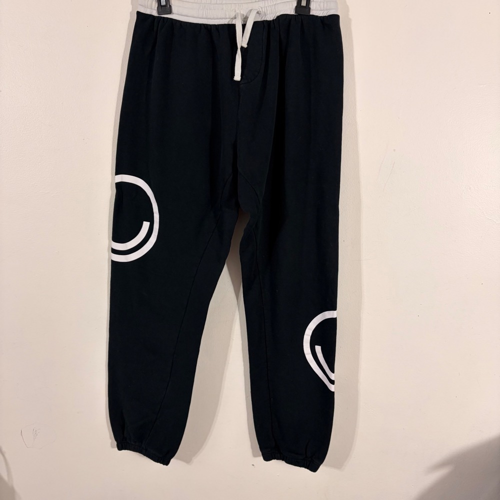 For Days Sweatpants Mens Large Black White Smiley Graphic Joggers Organic